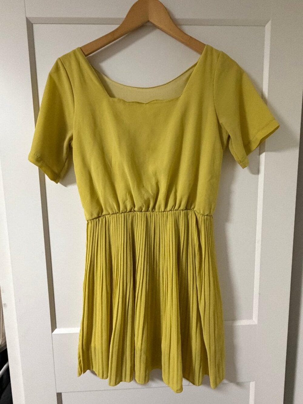 Mustard Yellow Pleated Mini Dress